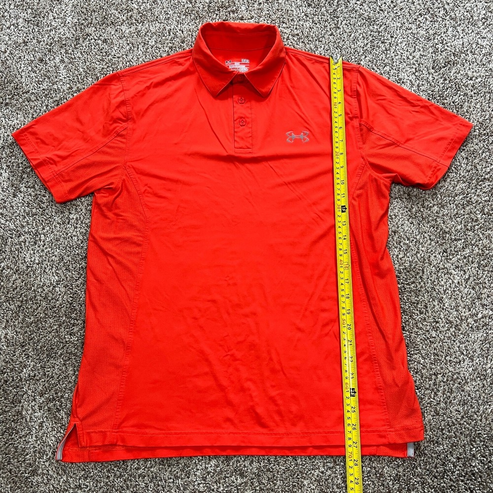 Under Armour Loose Heat Gear Orange Polo Shirt Size L Mens Athletic Performance